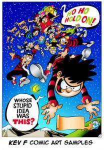 dennis the menace flies through the air